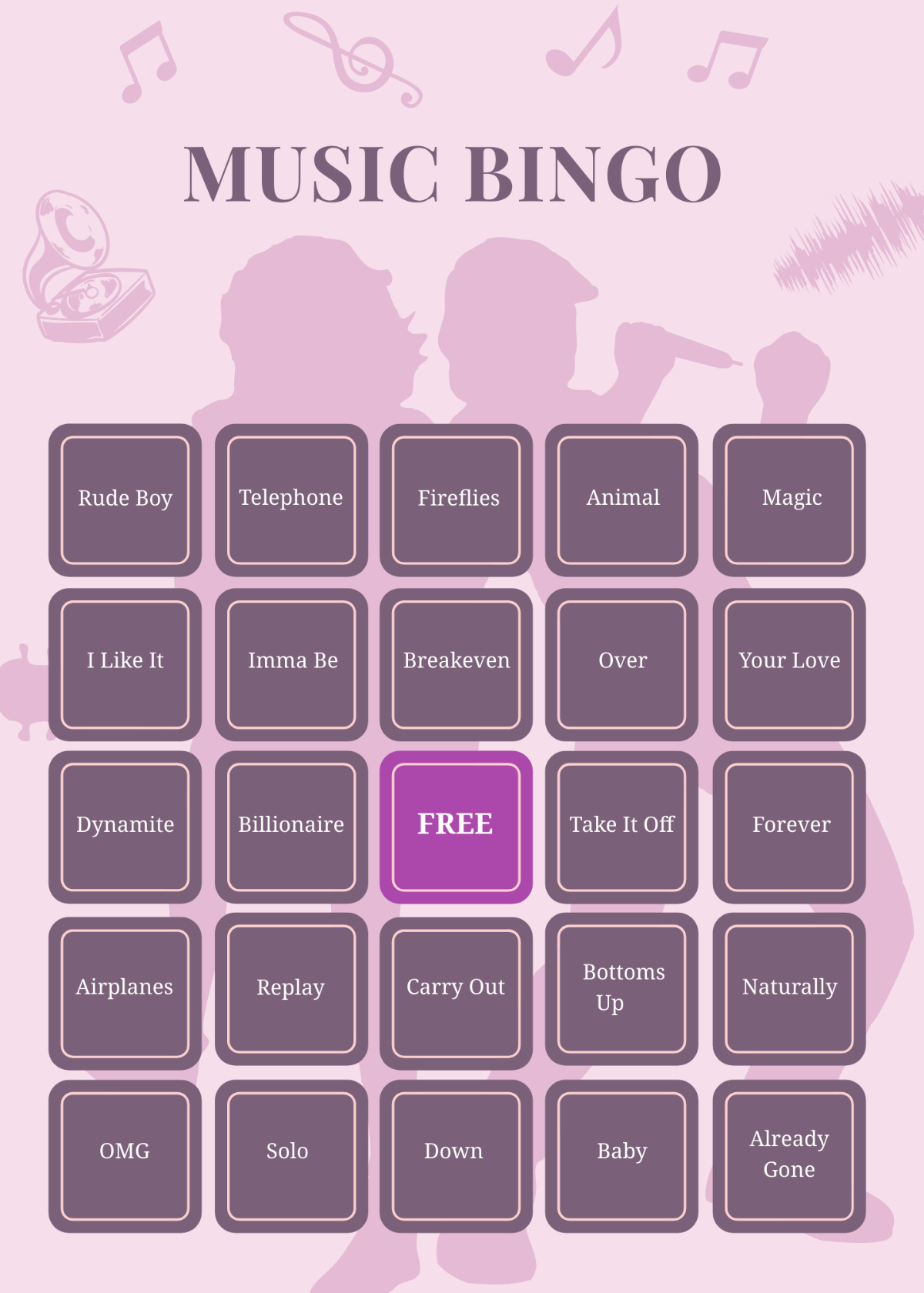 Free Printable Bingo Card Templates To Customize Online inside Music Bingo Card Generator