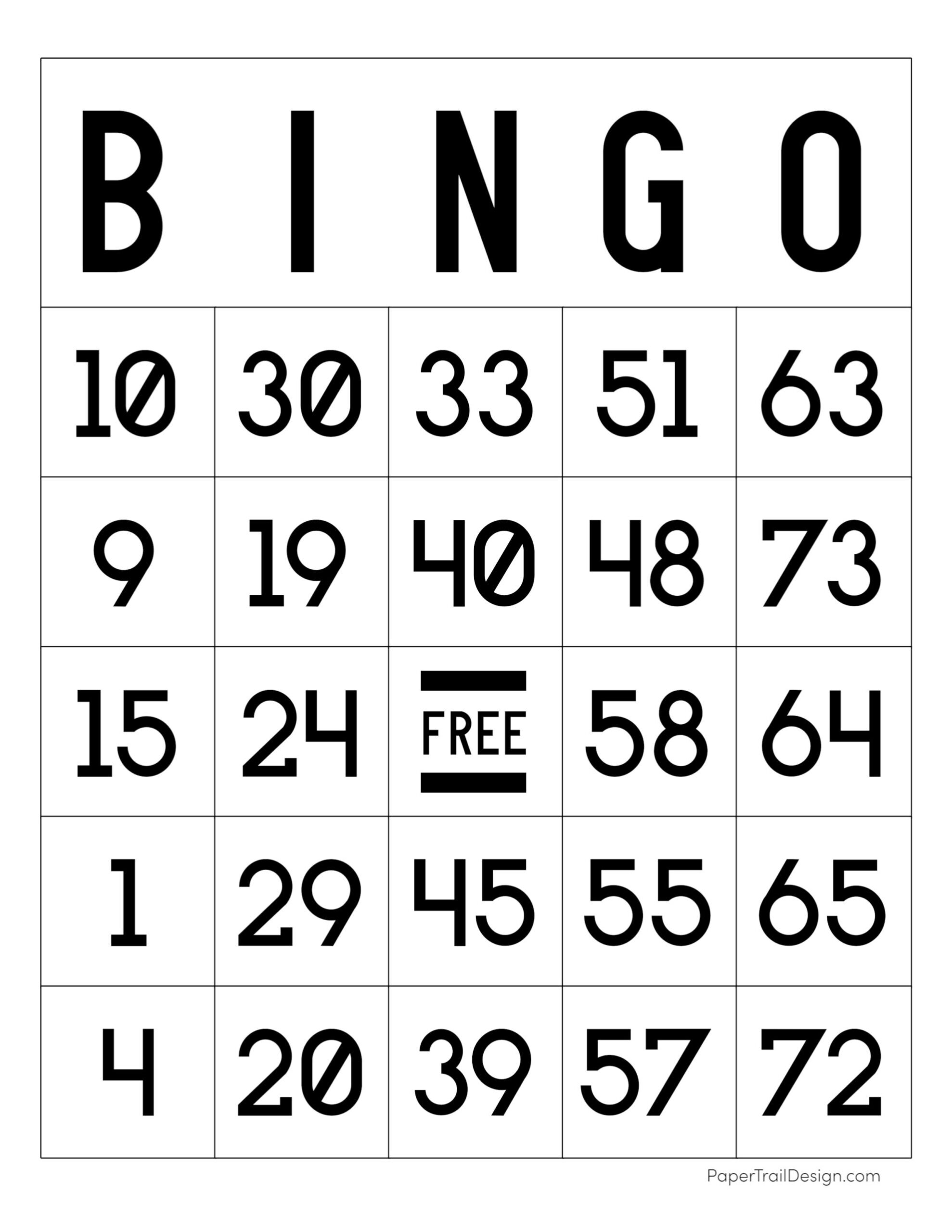 Free Printable Bingo Cards - Paper Trail Design inside Free Printable Number Bingo Cards