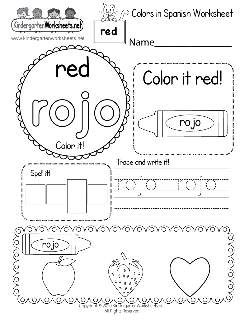 Free Printable Color Red In Spanish Worksheet pertaining to Free Printables In Spanish