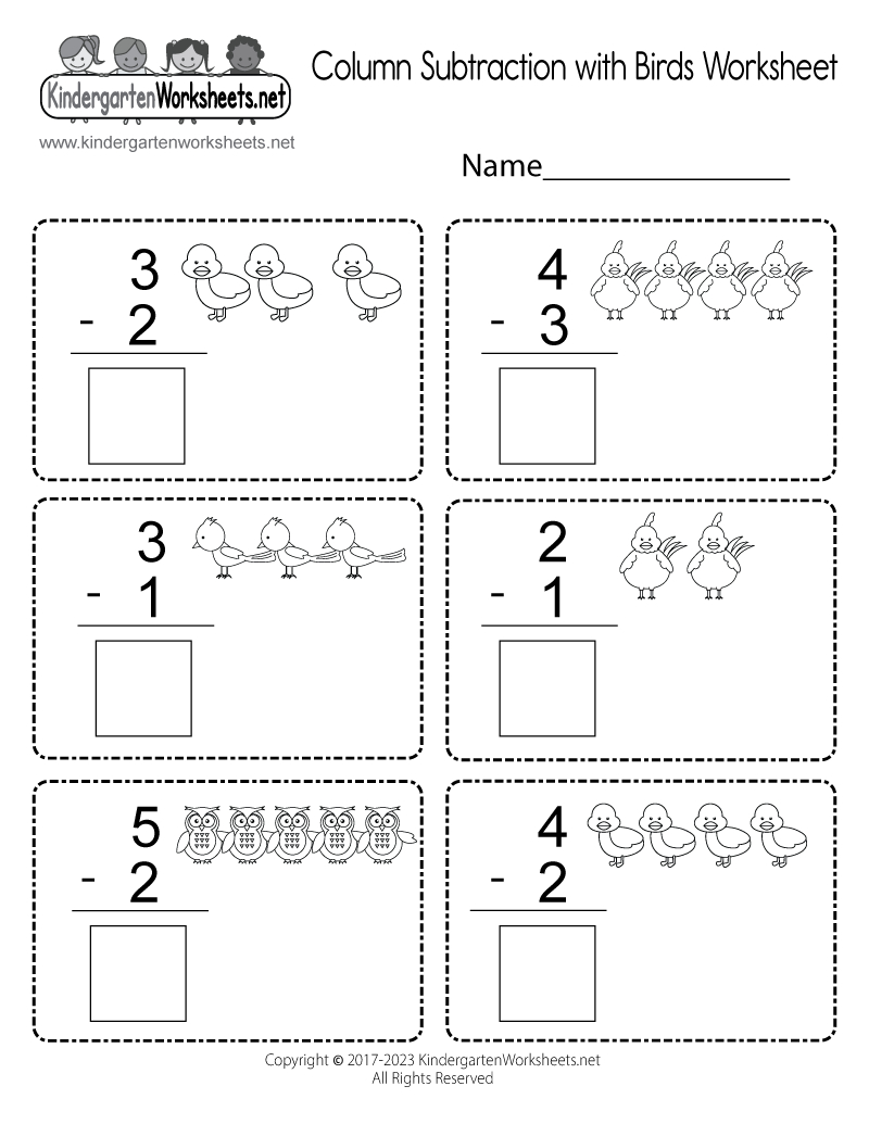 Free Printable Column Subtraction With Birds Worksheet inside Column Subtraction with Birds Worksheet