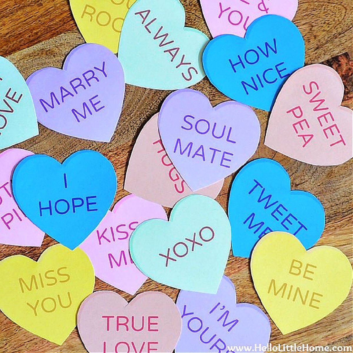 Free Printable Conversation Hearts | Hello Little Home intended for Printable Template Conversation Hearts