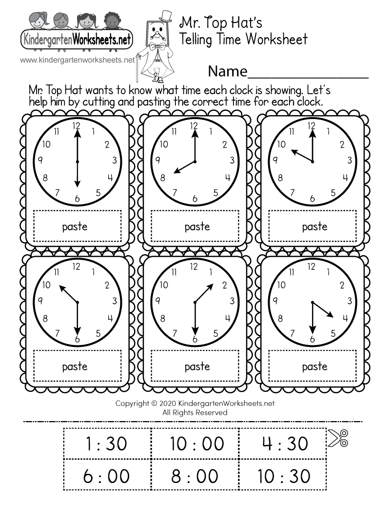 Free Printable Cut-And-Paste Time Worksheet throughout Printable Cut And Paste Time Worksheet