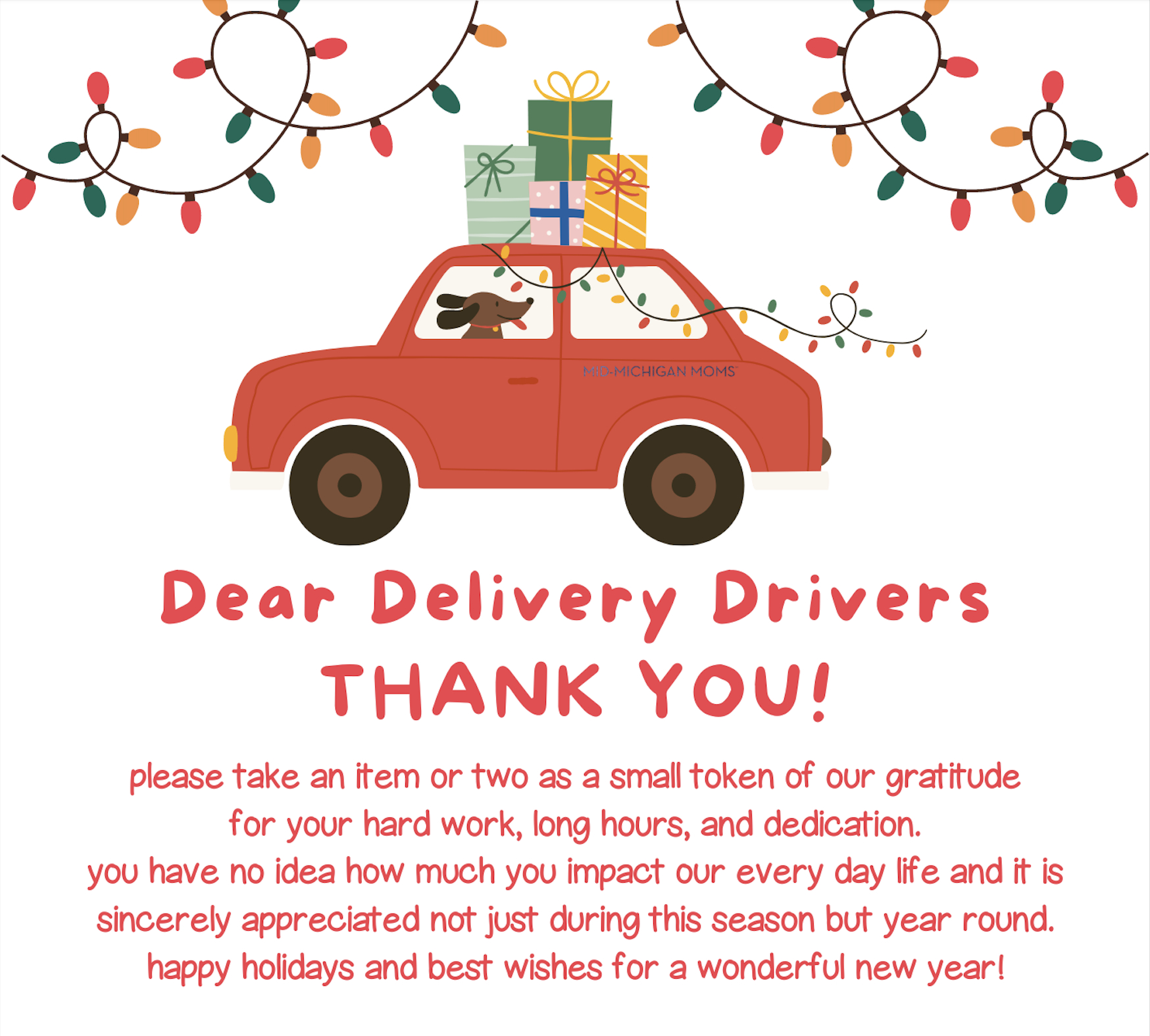 Free Printable :: Dear Delivery Drivers Thank You! regarding Thank You Note For Delivery Drivers Free Printable