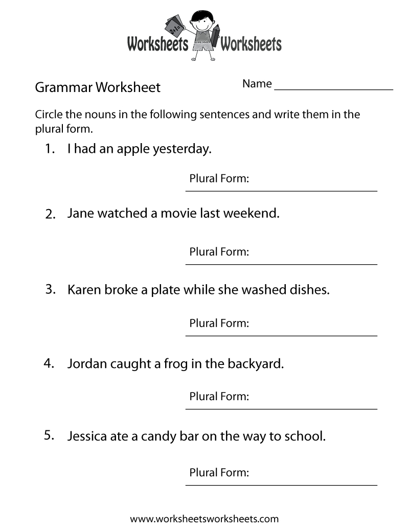 Free Printable English Grammar Worksheet for Printable Grammar Worksheets For Grade 5