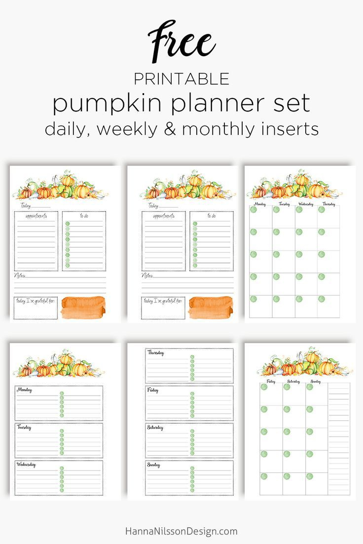 Free Printable Fall Planner Inserts With Pretty Pumpkins with Free Daily Planner Autumn Printable
