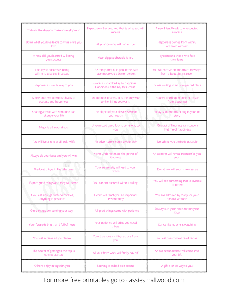 Free Printable Fortune Cookie Messages And Sayings - Cassie Smallwood with regard to Fortune Cookie Messages Printable