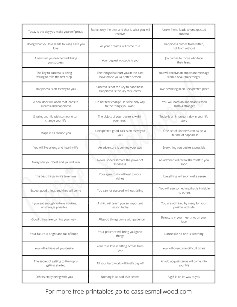 Free Printable Fortune Cookie Messages And Sayings - Cassie Smallwood with regard to Fortune Cookie Messages Printable