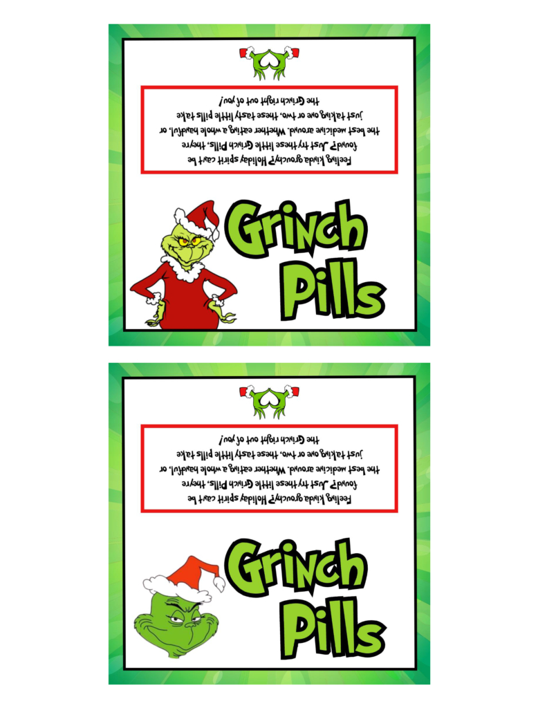 Free Printable Grinch Pills Bag Topper | Baking You Happier inside Free Grinch Poop Printable Tag