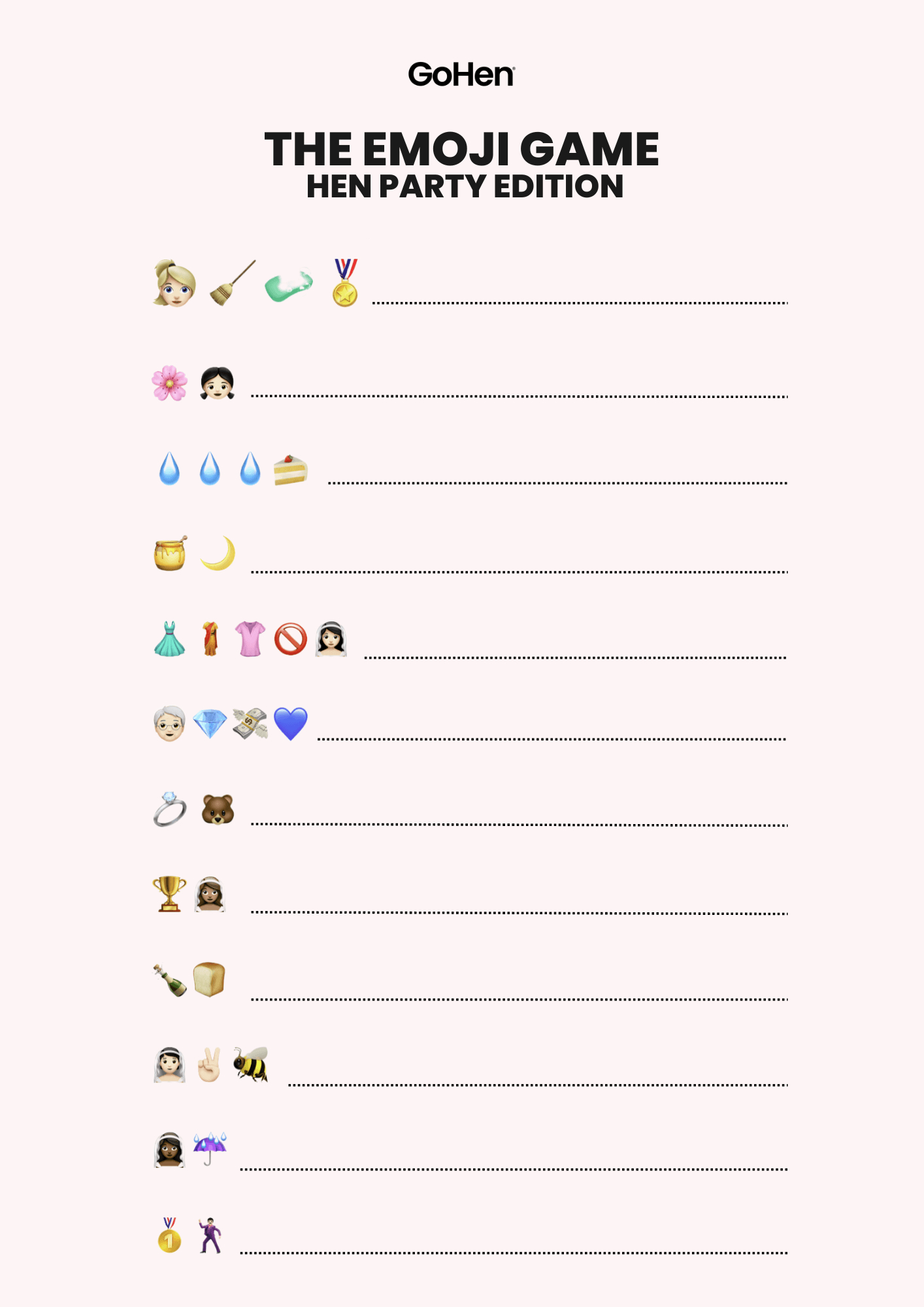 Free Printable Hen Party Emoji Game - Gohen with Free Printable Hen Party Games Uk