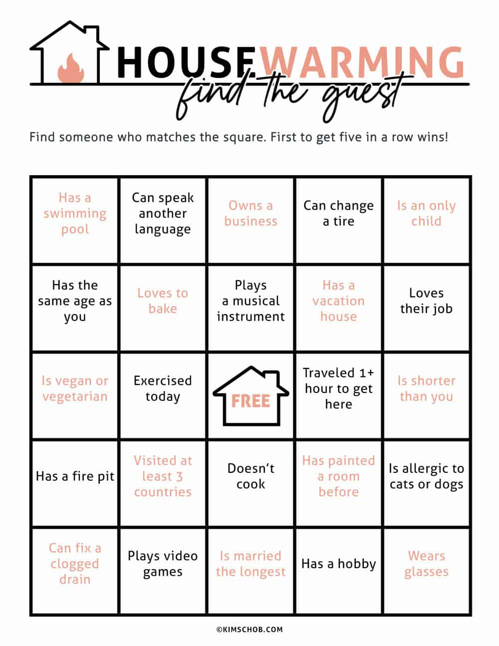 Free Printable Housewarming Games - Kim Schob with Housewarming Games Printable Free