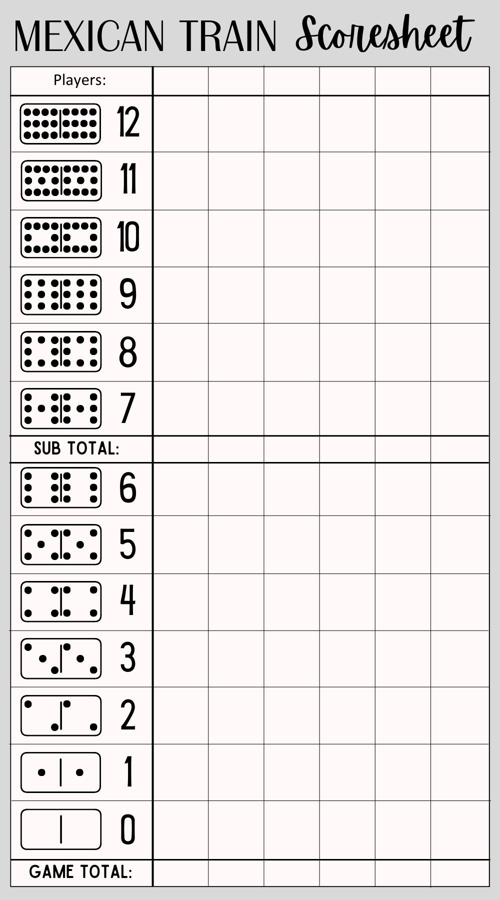 Free Printable Mexican Train Domino Scoresheet [Pdf Included intended for Mexican Train Score Sheet Printable Free
