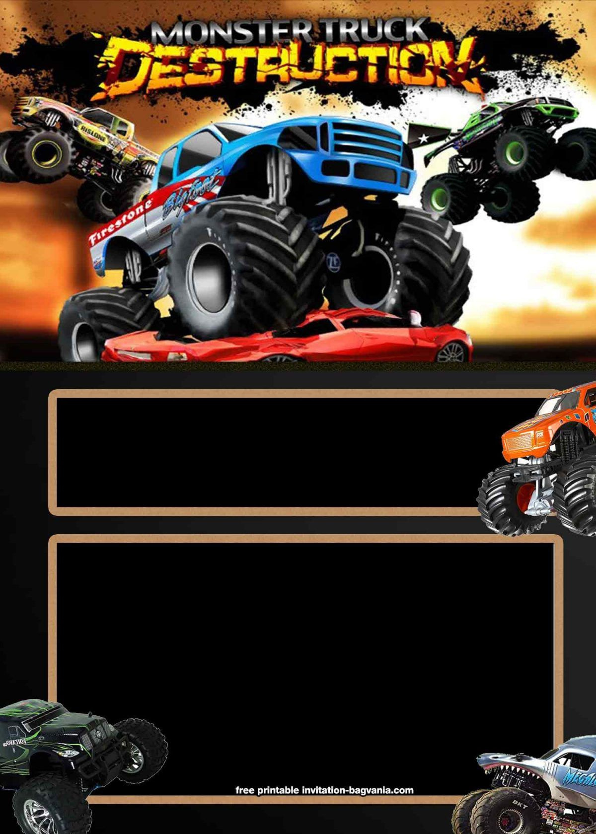 Free Printable Monster Truck Birthday Invitation Templates for Monster Jam Invitations Printable Free