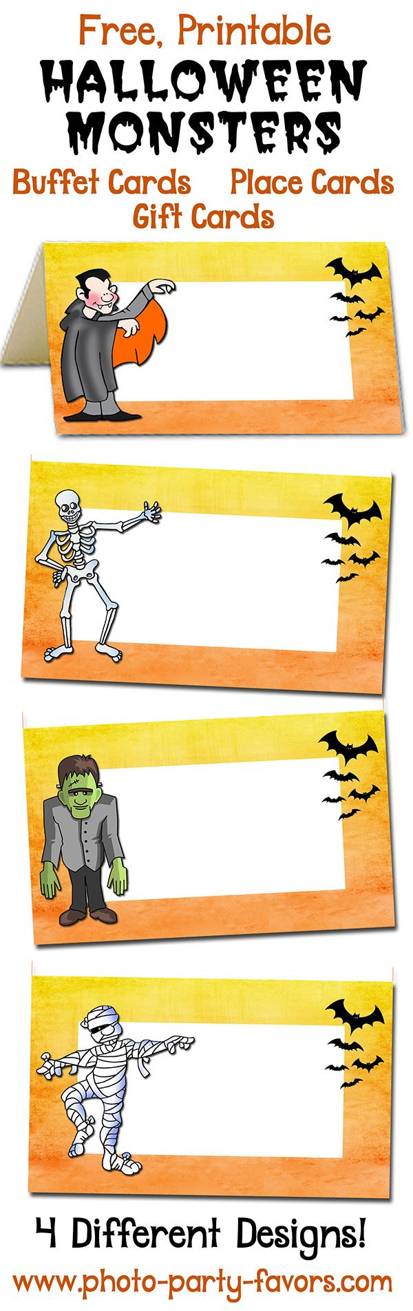 Free Printable Monsters Halloween Buffet Cards within Printable Halloween Place Cards