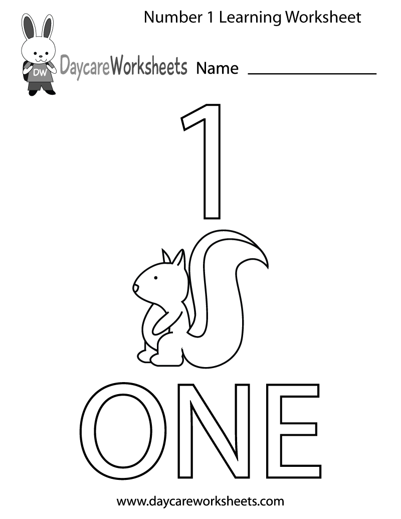 Free Printable Number One Learning Worksheet For Preschool in Number One Worksheet Printable