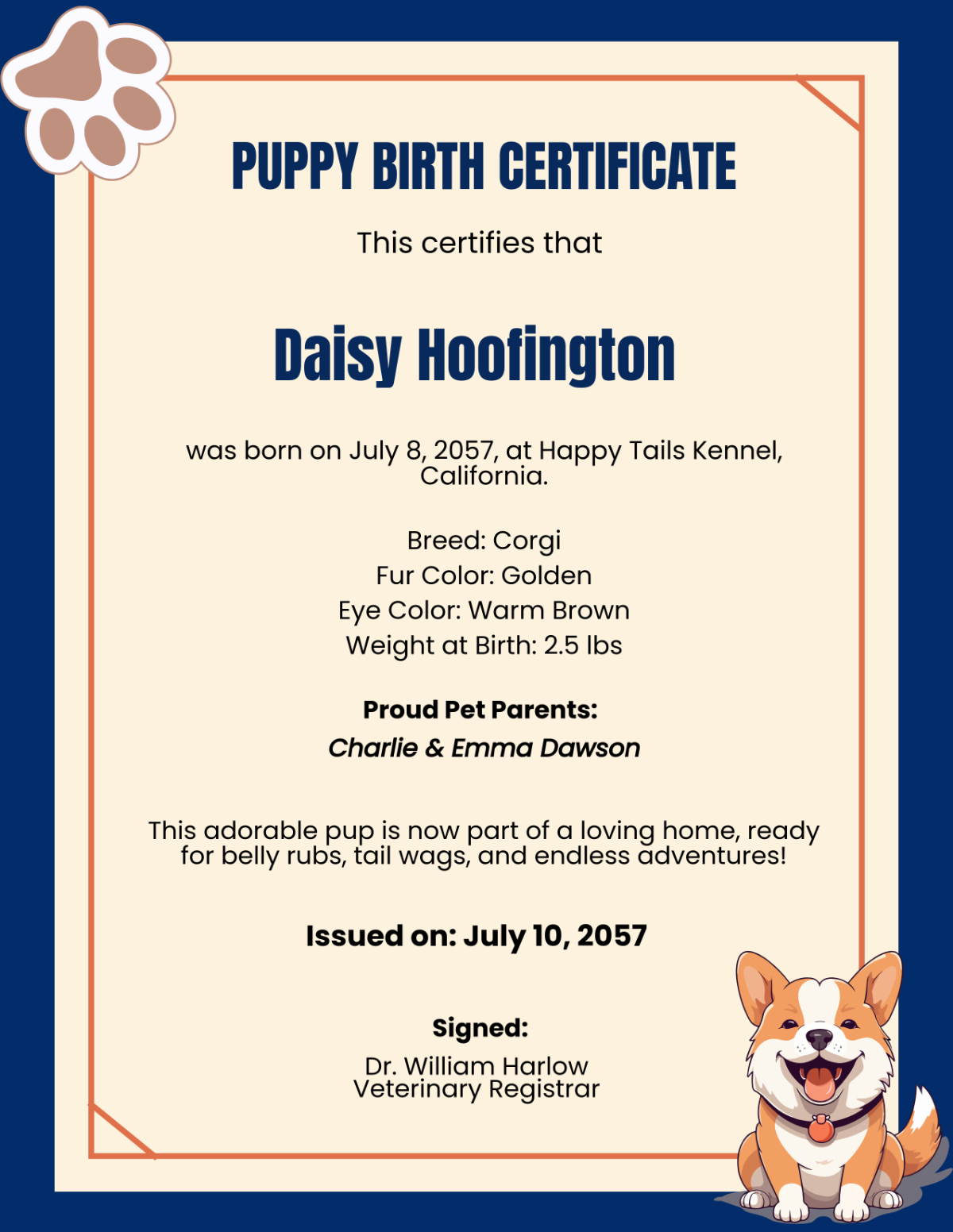 Free Printable Pet Certificate Templates To Customize Online inside Free Printable Puppy Birth Certificate