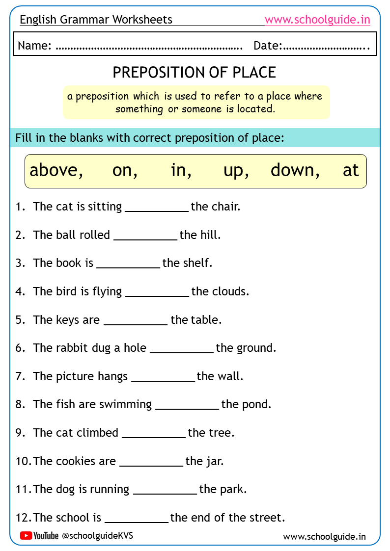 Free Printable Prepositions Worksheets throughout Printable Grammar Worksheets For Grade 7