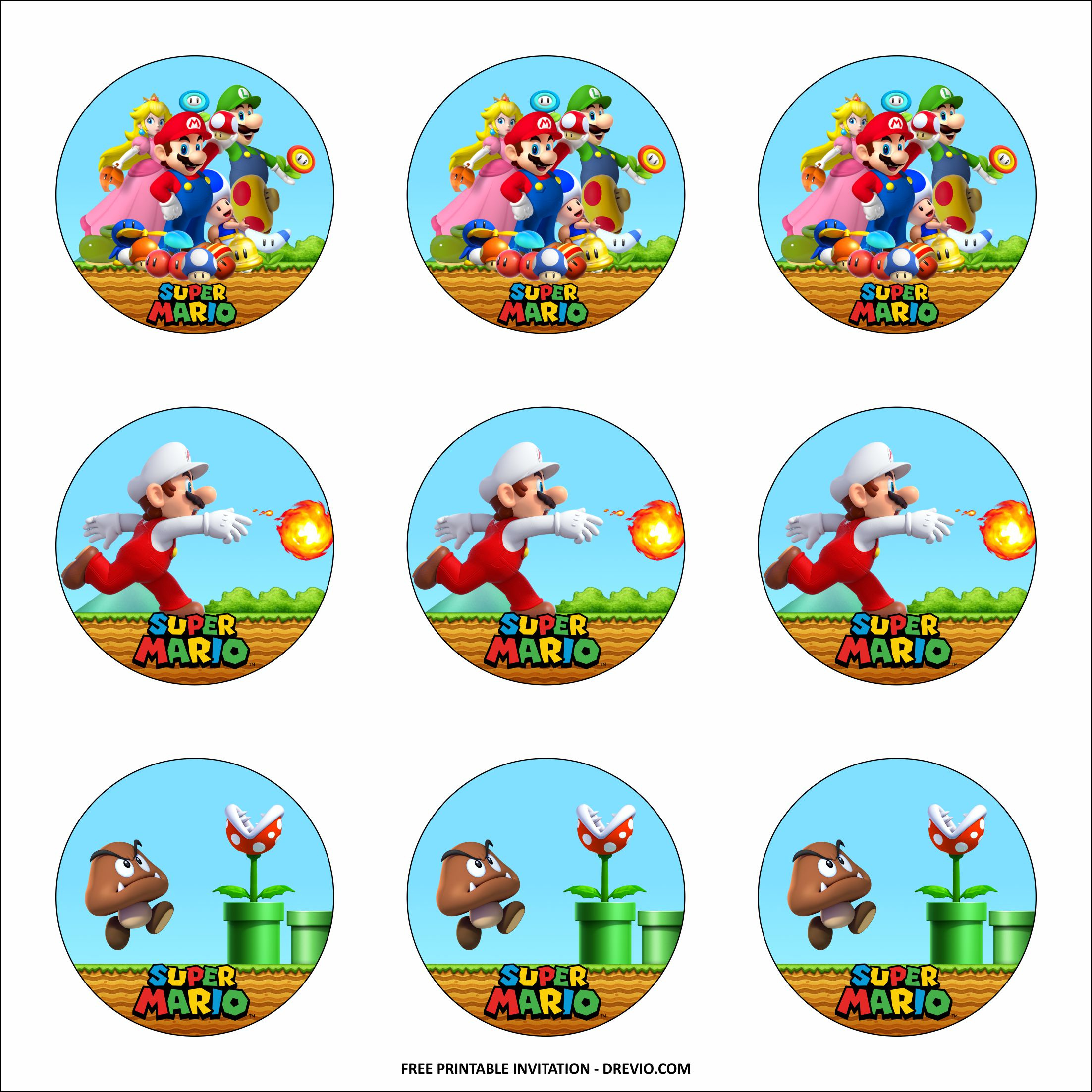 Free Printable) - Super Mario Themed Birthday Party Kits Template throughout Super Mario Cupcake Toppers Free Printables