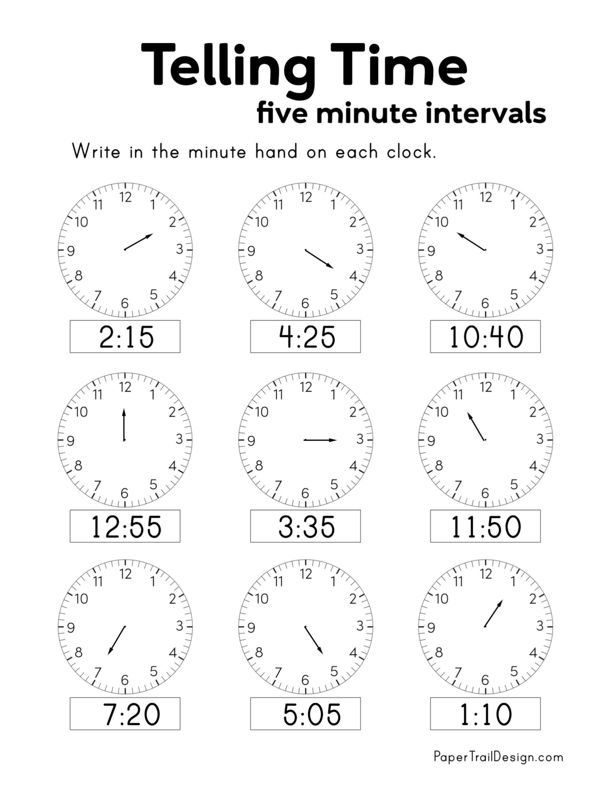 Free Printable Telling Time Worksheets - Paper Trail Design for Printable Kindergarten Time Worksheets