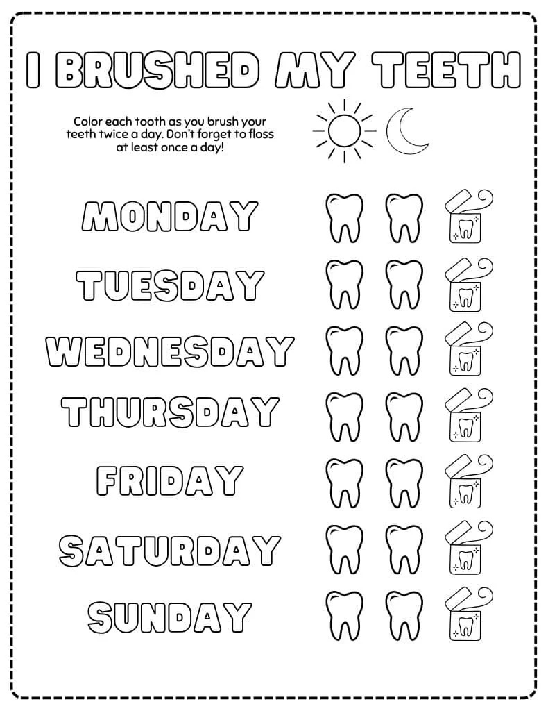Free Printable Toothbrushing Chart For Kids in Free Printable Tooth Brushing Chart