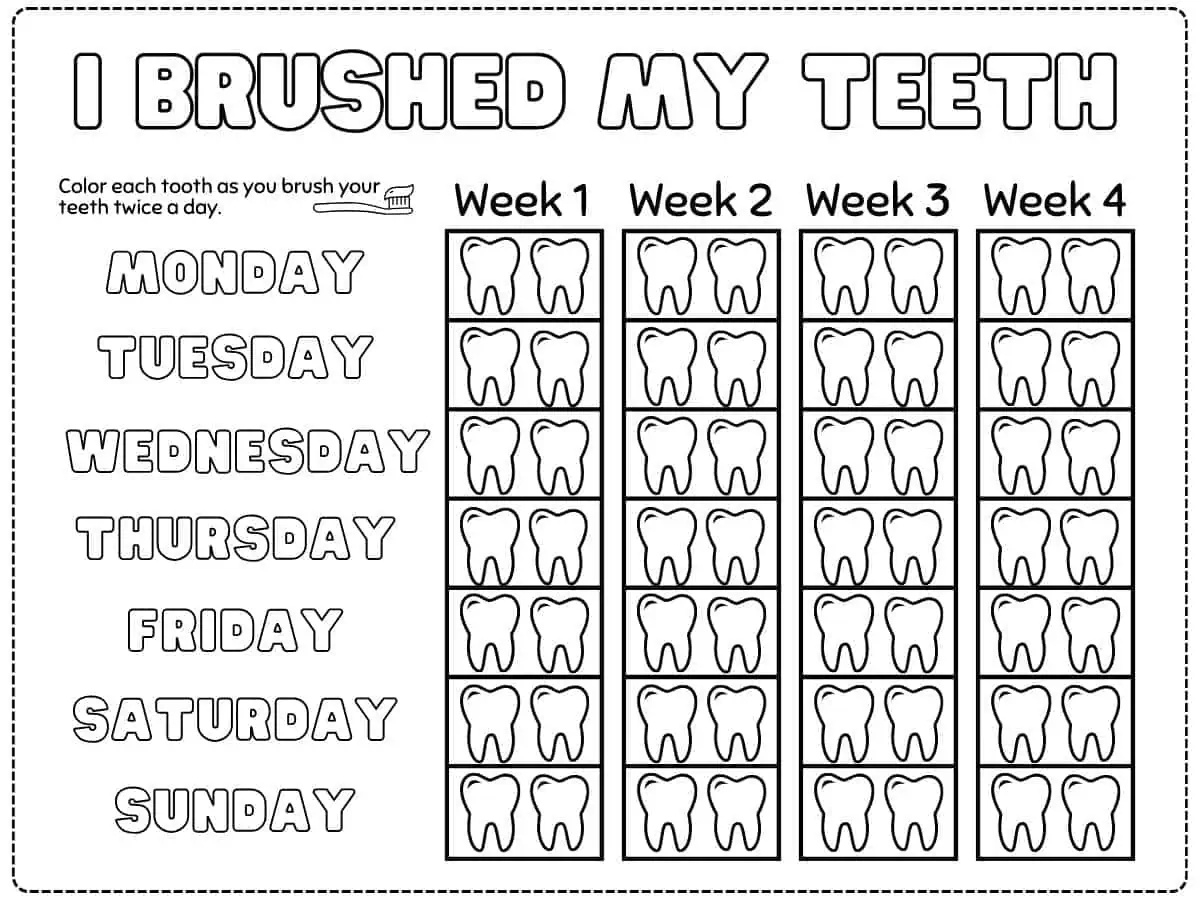 Free Printable Toothbrushing Chart For Kids intended for Free Printable Tooth Brushing Chart