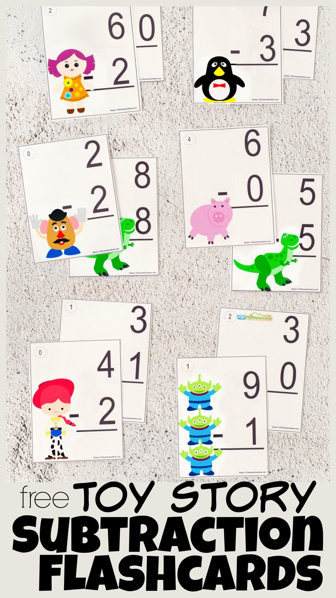 Free Printable Toy Story Subtraction Flashcards - Plus Fun Math for Printable Subtraction Flash Cards