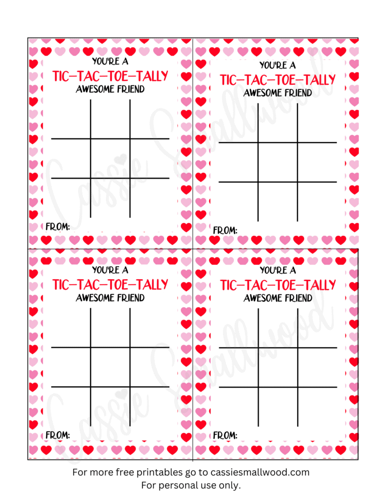 Free Printable Valentine Tic Tac Toe Games - Cassie Smallwood intended for Tic Tac Toe Valentine Free Printable
