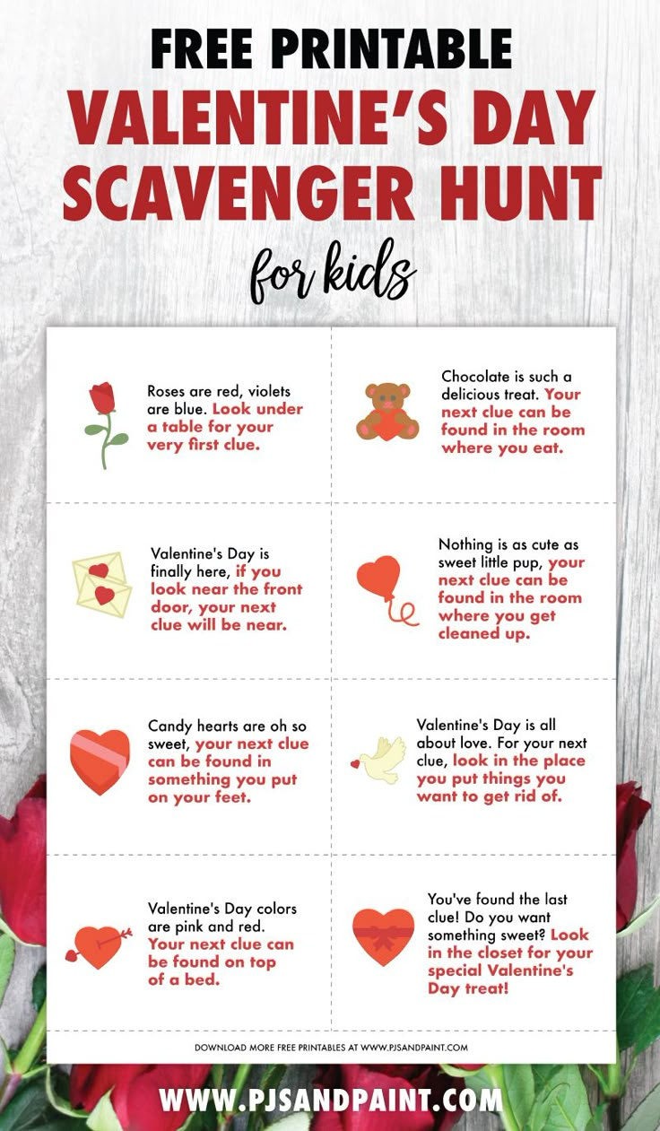 Free Printable Valentine&amp;#039;S Day Scavenger Hunt For Kids pertaining to Free Printable Valentine&amp;#039;S Scavenger Hunt