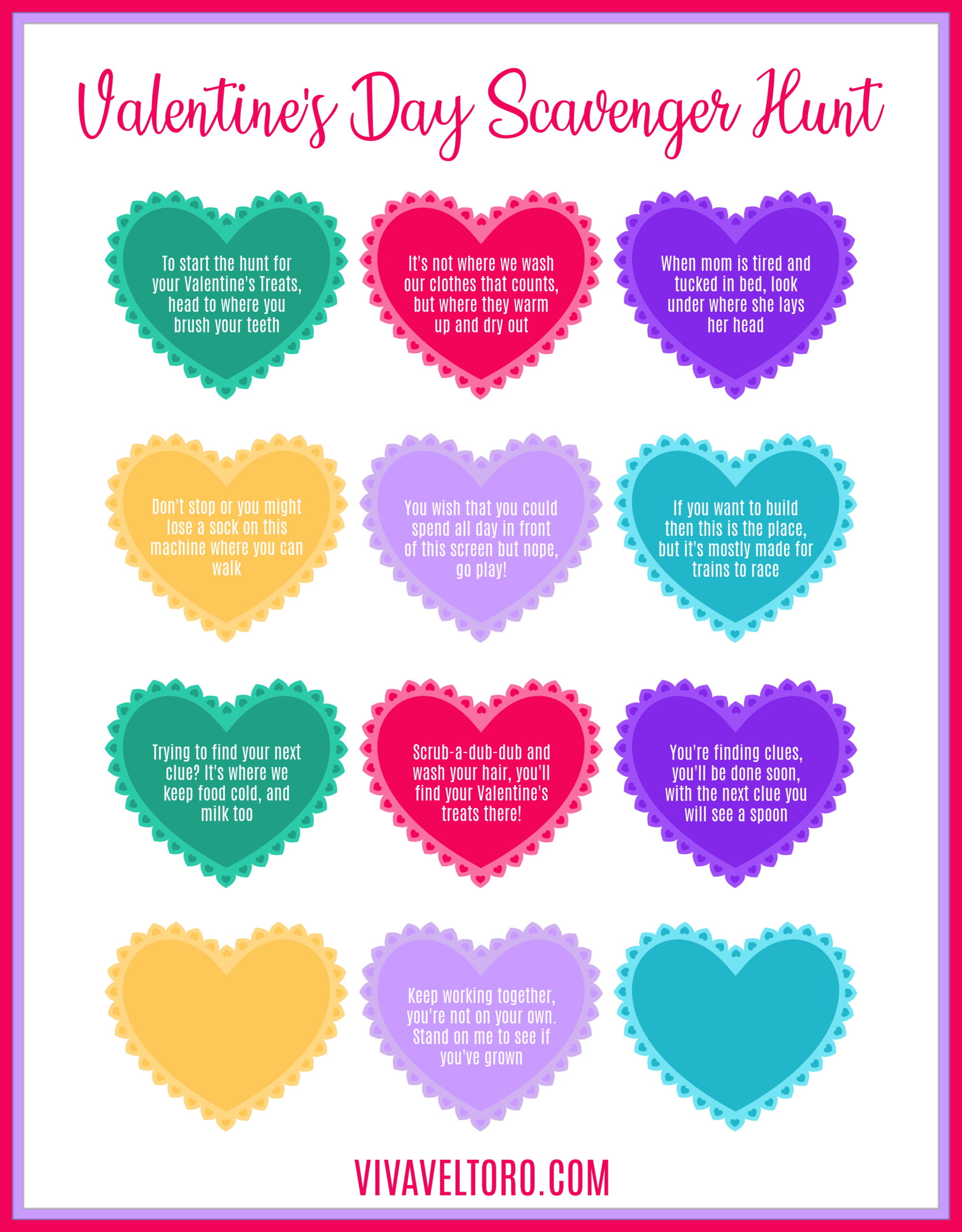Free Printable Valentine&amp;#039;S Day Scavenger Hunt For Kids - Viva Veltoro for Free Printable Valentine&amp;amp;#039;s Scavenger Hunt