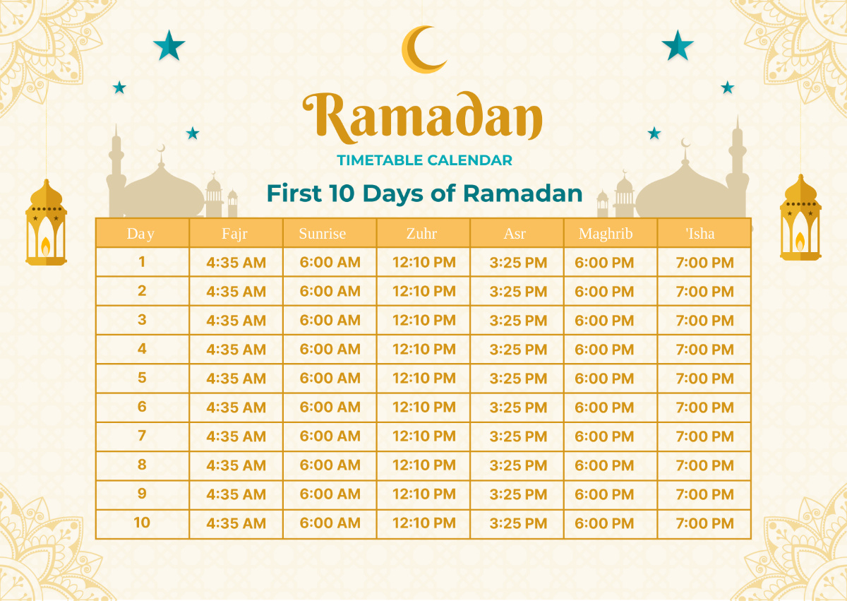 Free Ramadan Timetable Calendar Template To Edit Online intended for Free Printable Ramadan Calendar