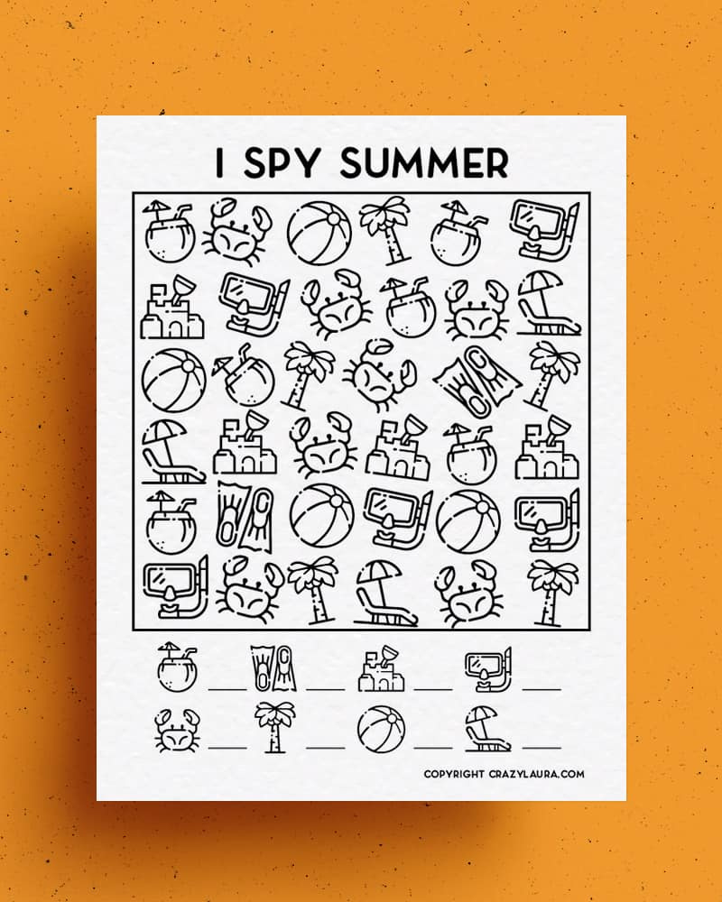 Free Summer I Spy Printable Game Sheets For Kids - Crazy Laura for Summer I Spy Free Printable