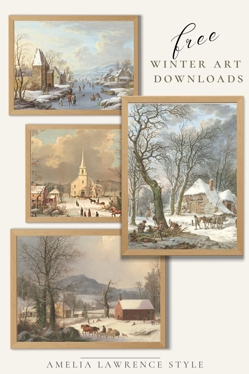 Free Winter Vintage Art Prints - Amelia Lawrence Style with Free Winter Art Printables