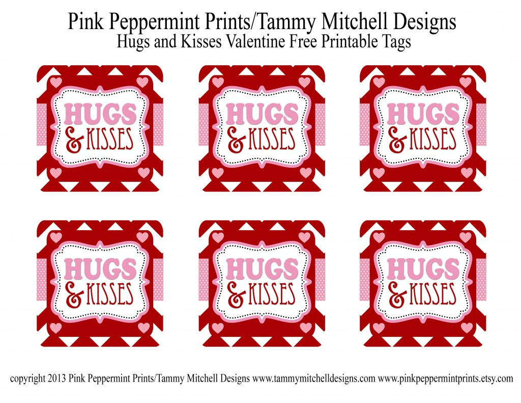 Freebie: Hugs And Kisses Valentine Free Printable Tag/Card — Pink in Free Printable Hugs And Kisses Tags