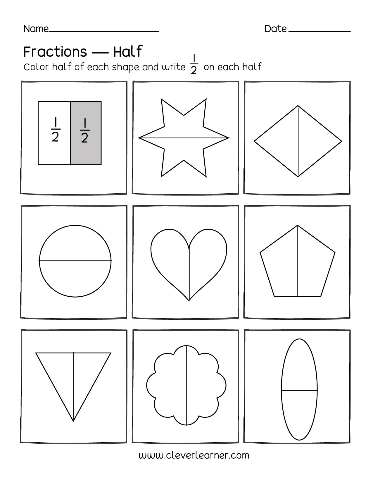 Fun Activity On Fractions, Half (1/2) Worksheets For Children for Halves Worksheet Grade 1 Printable