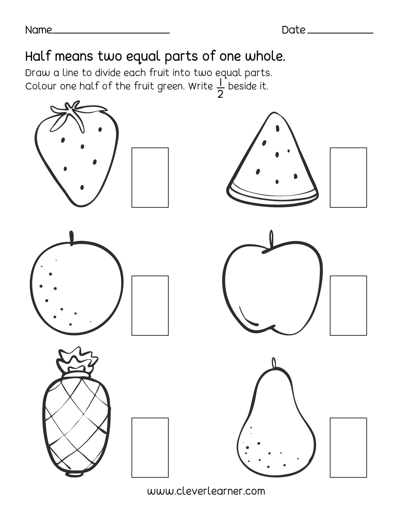 Fun Activity On Fractions, Half (1/2) Worksheets For Children pertaining to Halves Worksheet Grade 1 Printable