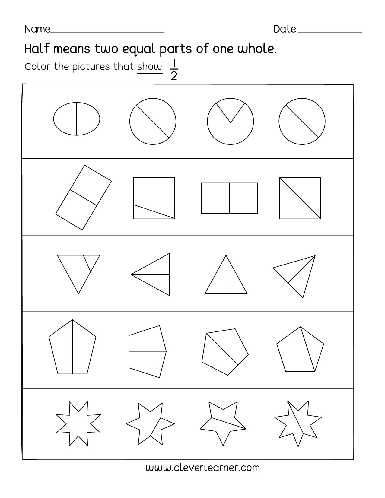 Fun Activity On Fractions, Half (1/2) Worksheets For Children within Halves Worksheet Grade 1 Printable