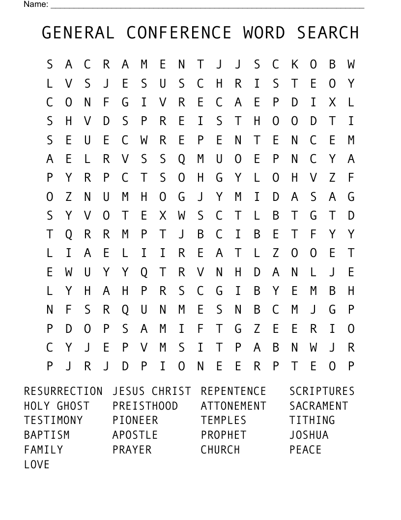 General Conference Word Search (Hard) - Wordmint within General Conference Word Search Printable