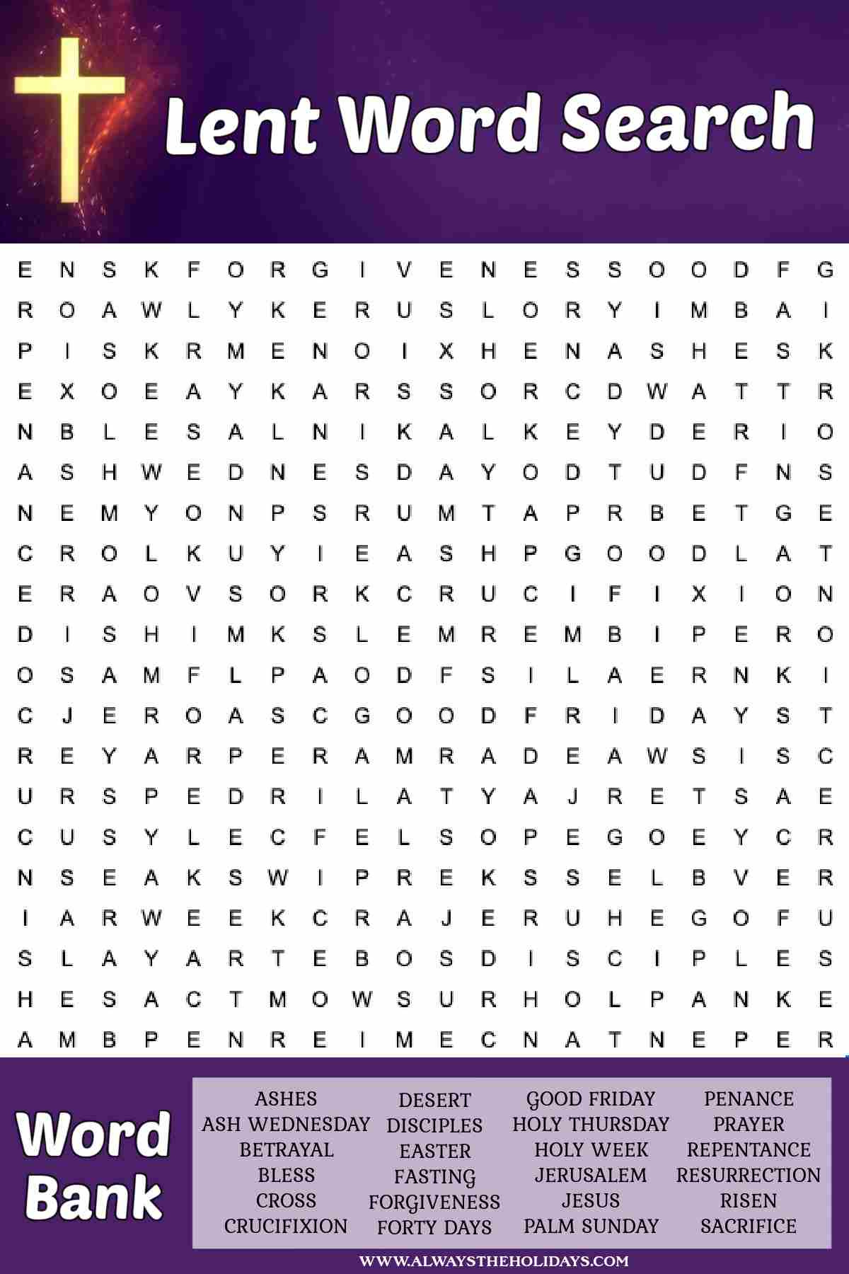 Get A Free Word Search For Lent - With An Answer Key Included in Lent Word Search Free Printable