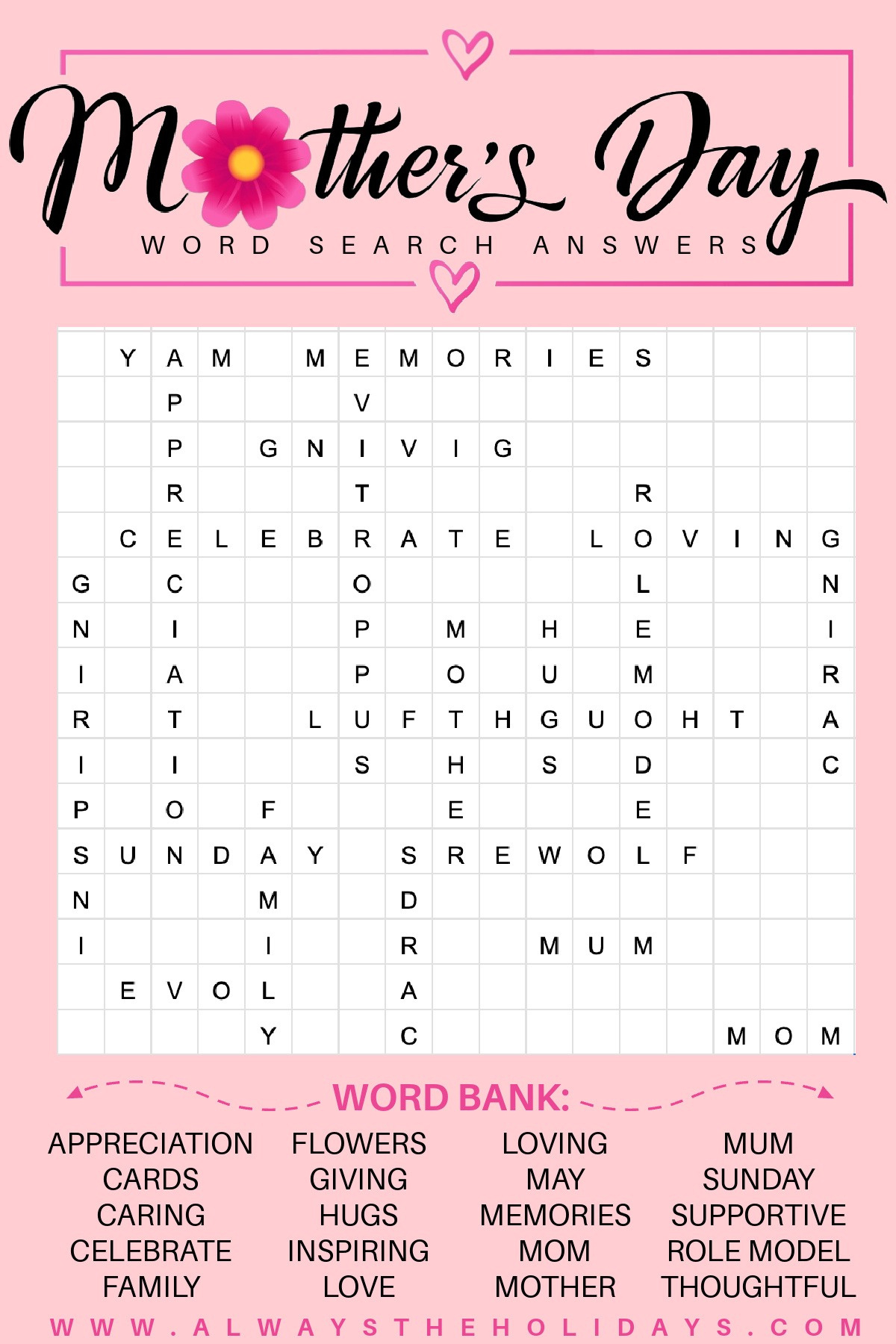 Get A Mother&amp;#039;S Day Word Search - Free Mother&amp;#039;S Day Printable inside Mother&amp;#039;S Day Crossword Puzzles Printable