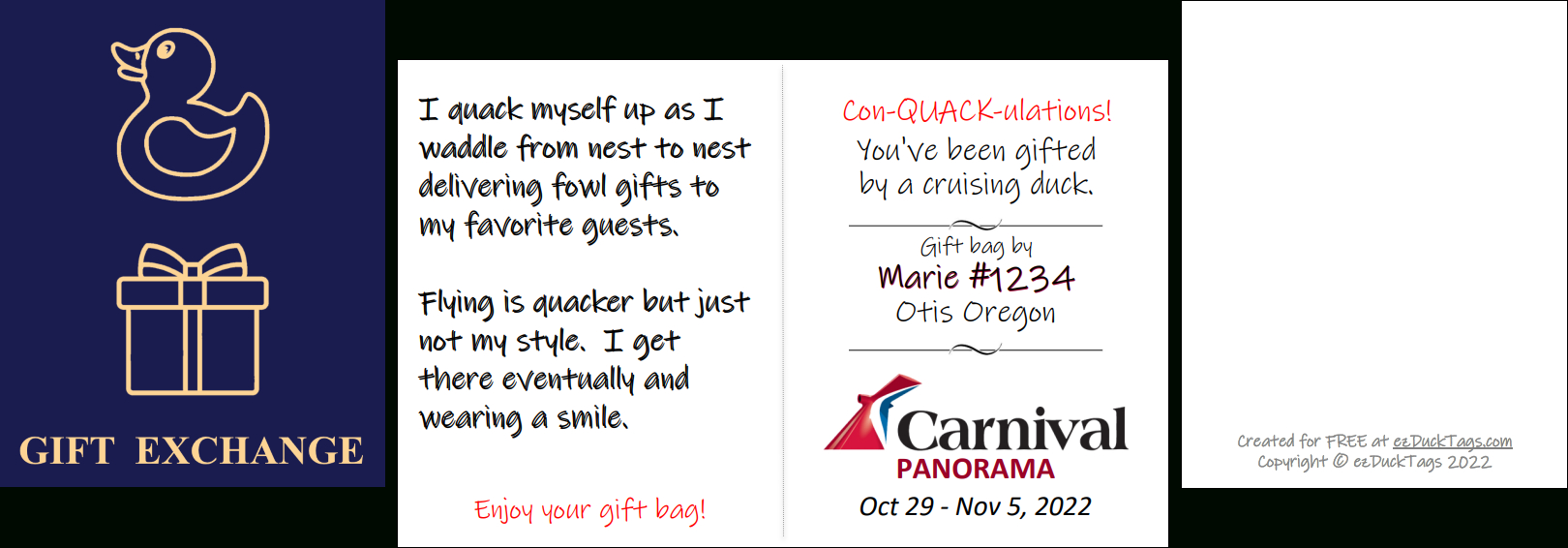 Gift Exchange Tags | Ezducktags in Cruise Gift Exchange Tags Free Printable