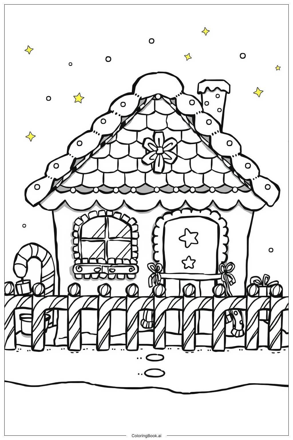 Gingerbread House With Candy Canes Coloring Page (Free Pdf&amp;amp;Png with Gingerbread House Candy Printables