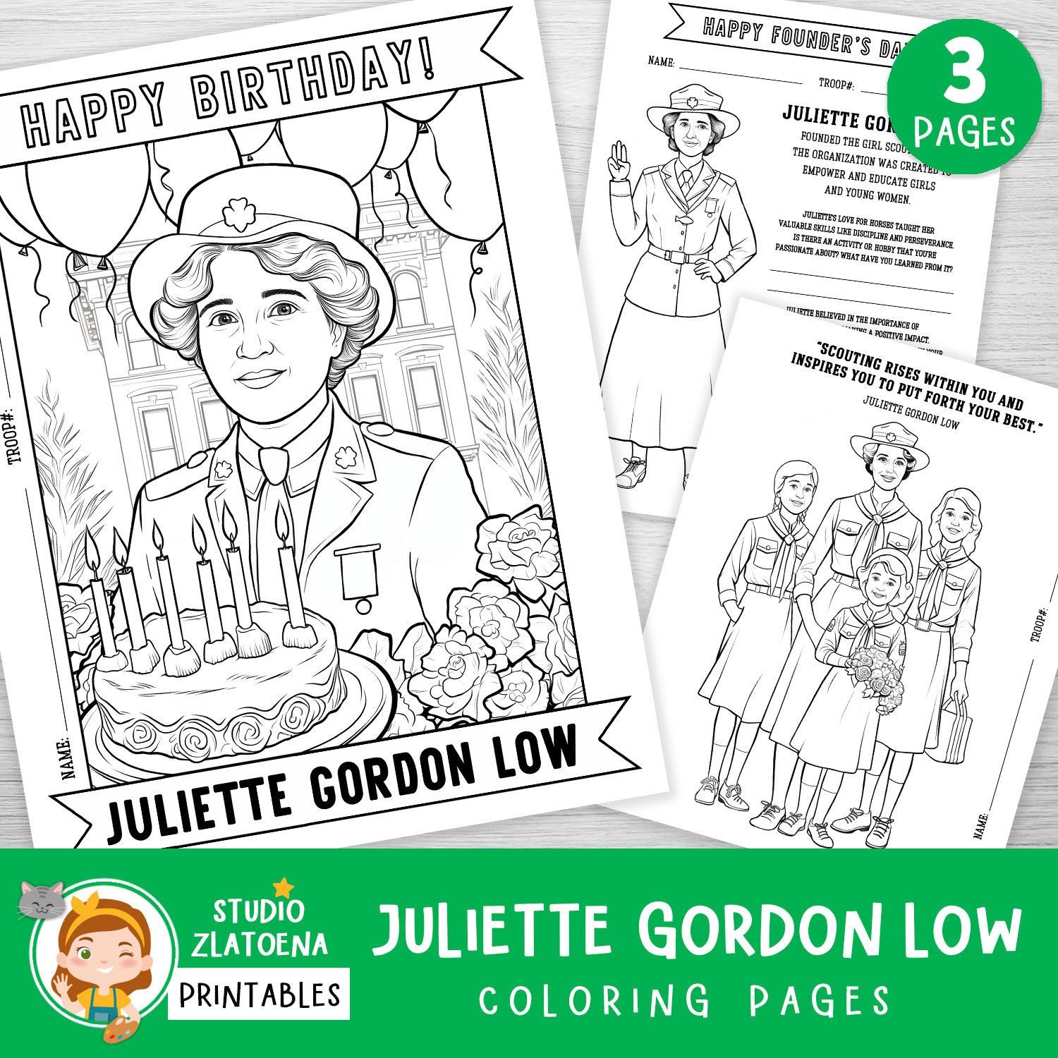 Girl Scout Juliette Gordon Low Coloring Craft Activity, Girl regarding Juliette Gordon Low Printables