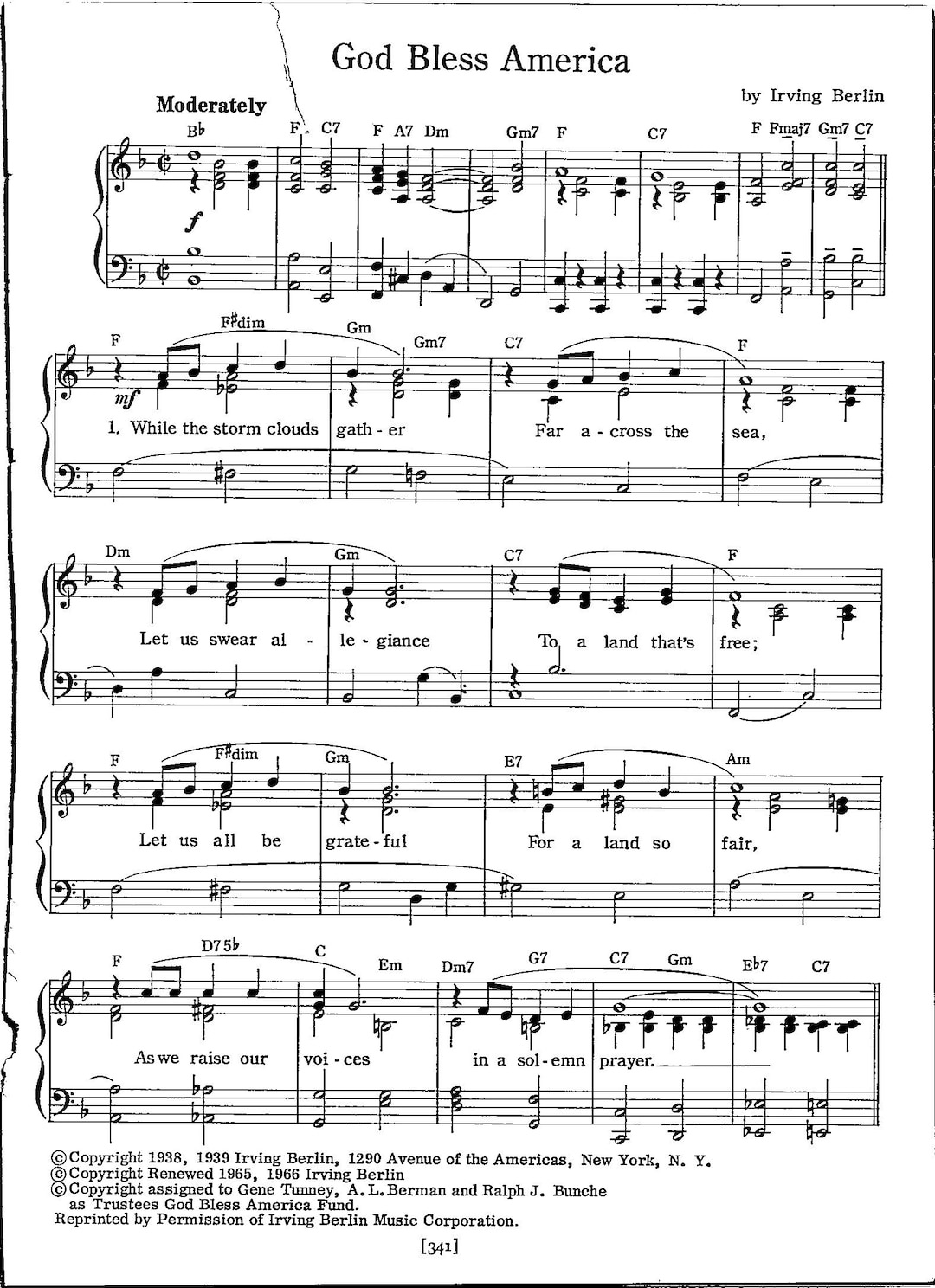 God Bless America Sheet Music - Digital Patriotic Tune - Key Of F with regard to Piano Free Printable God Bless America Sheet Music