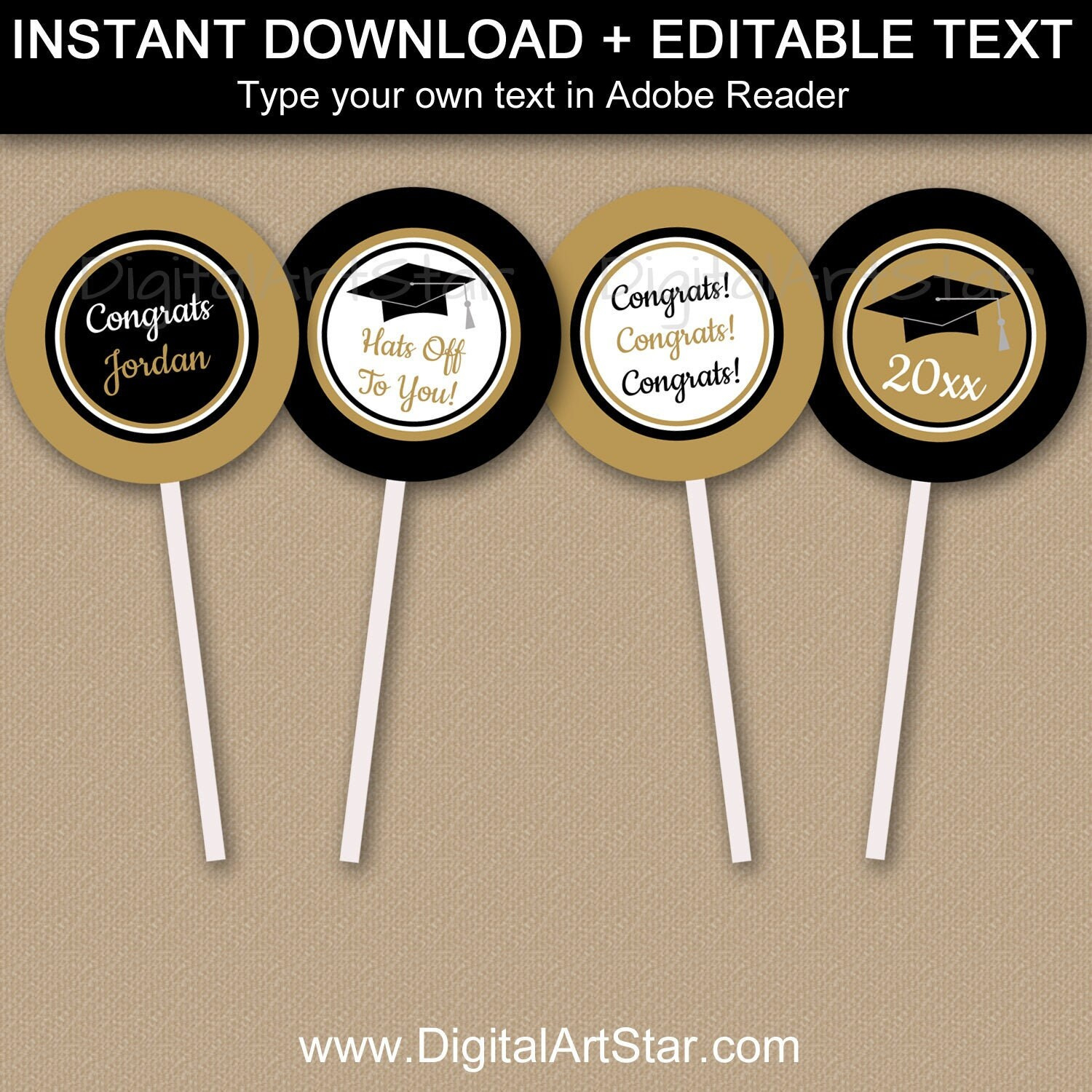 Graduation Cupcake Toppers Printable Schwarz Und Gold Graduation within Printable Graduation Cupcake Toppers