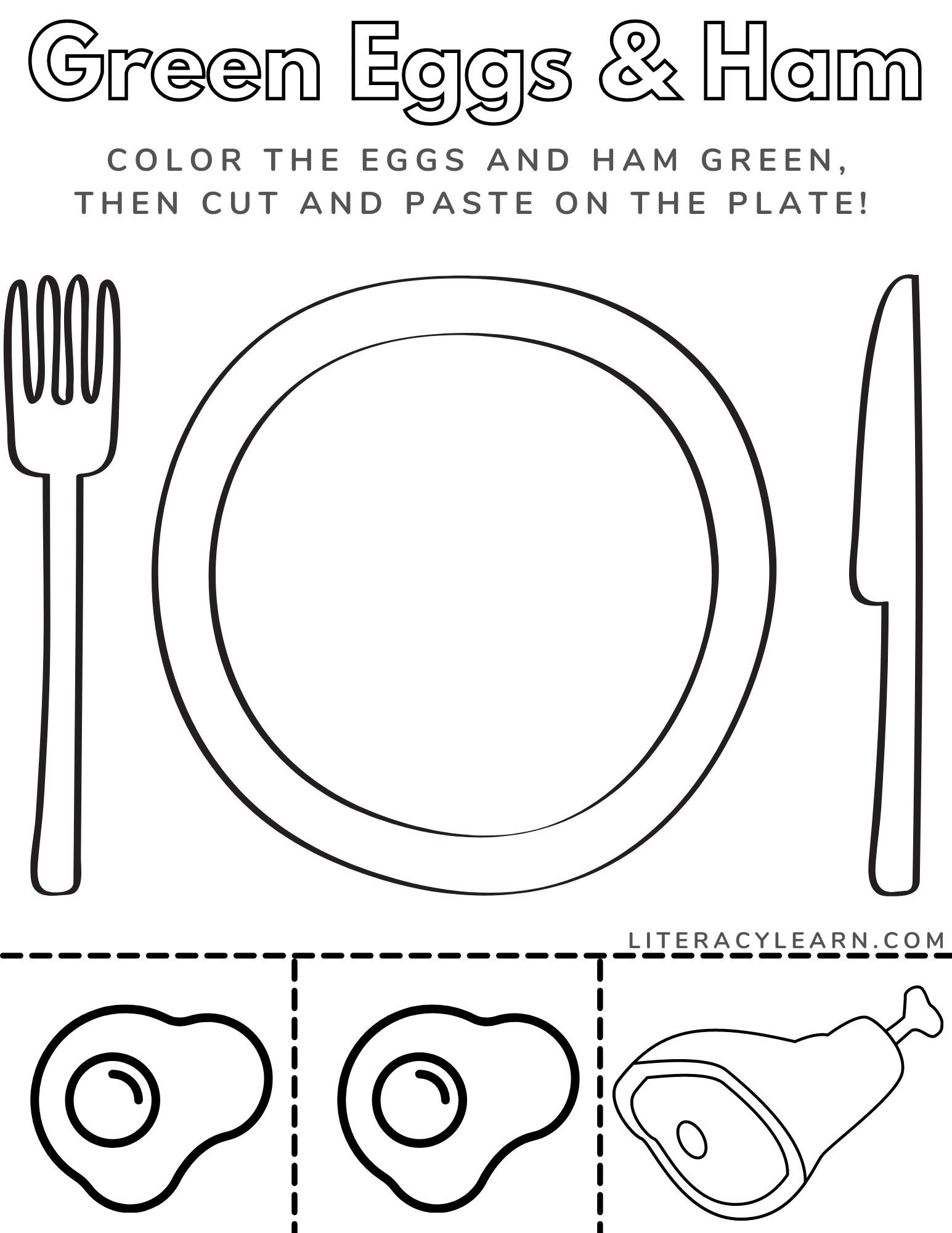 Green Eggs &amp;amp; Ham Printable Worksheet - Literacy Learn regarding Free Printable Green Eggs and Ham Craft Template