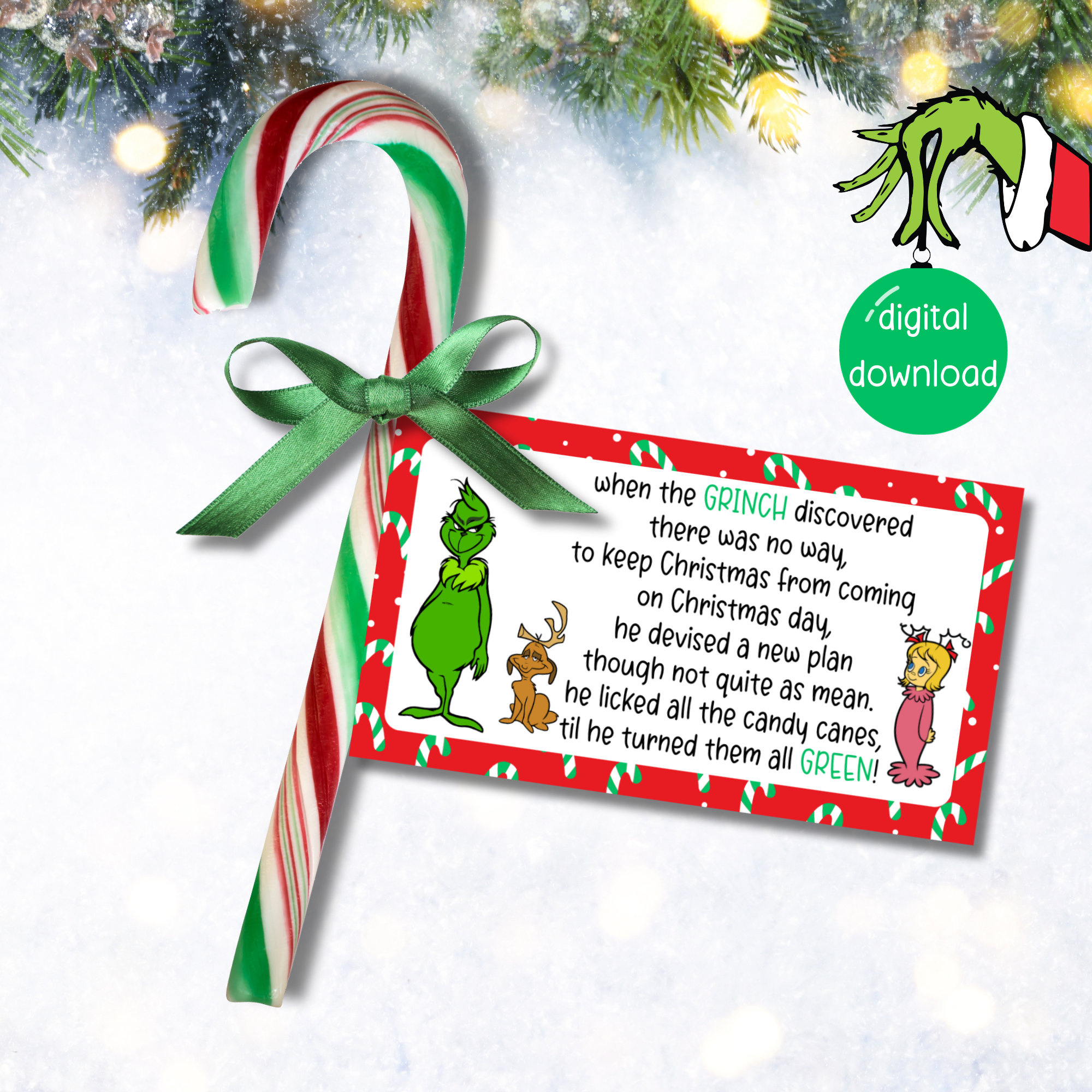 Grinch Candy Cane Tags Printable - Christmas Tag For Candy Canes throughout Free Printable Grinch Candy Cane Tags