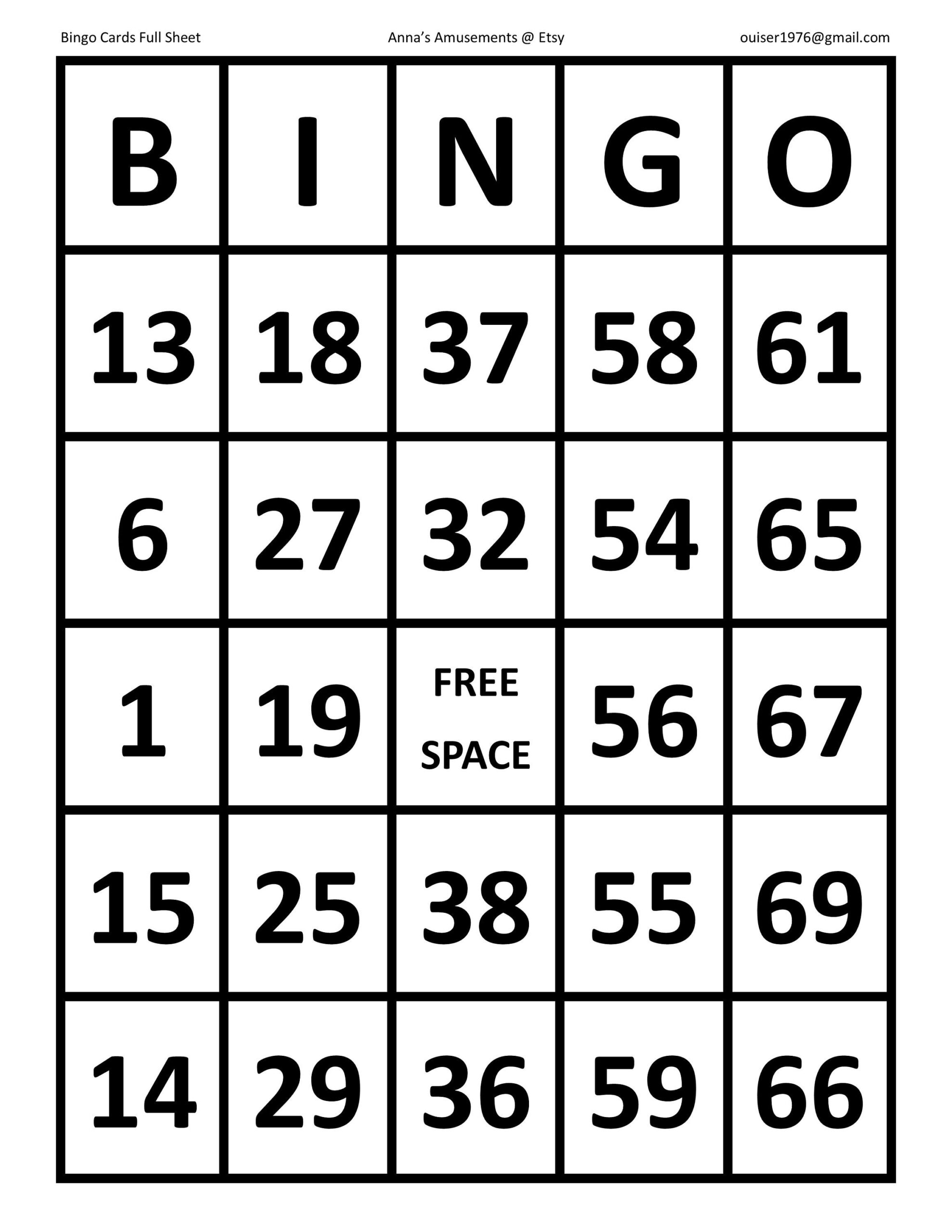 Großdruck Bingo Sheets with Bingo Card Large Print