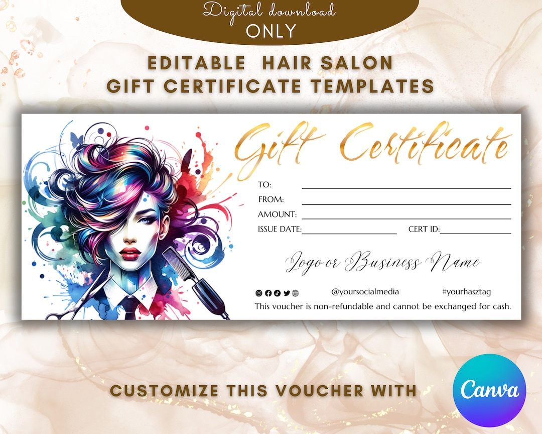 Hair Salon Gift Certificate Template Elegant Hair Stylist Gift inside Free Printable Hair Salon Gift Certificate Template