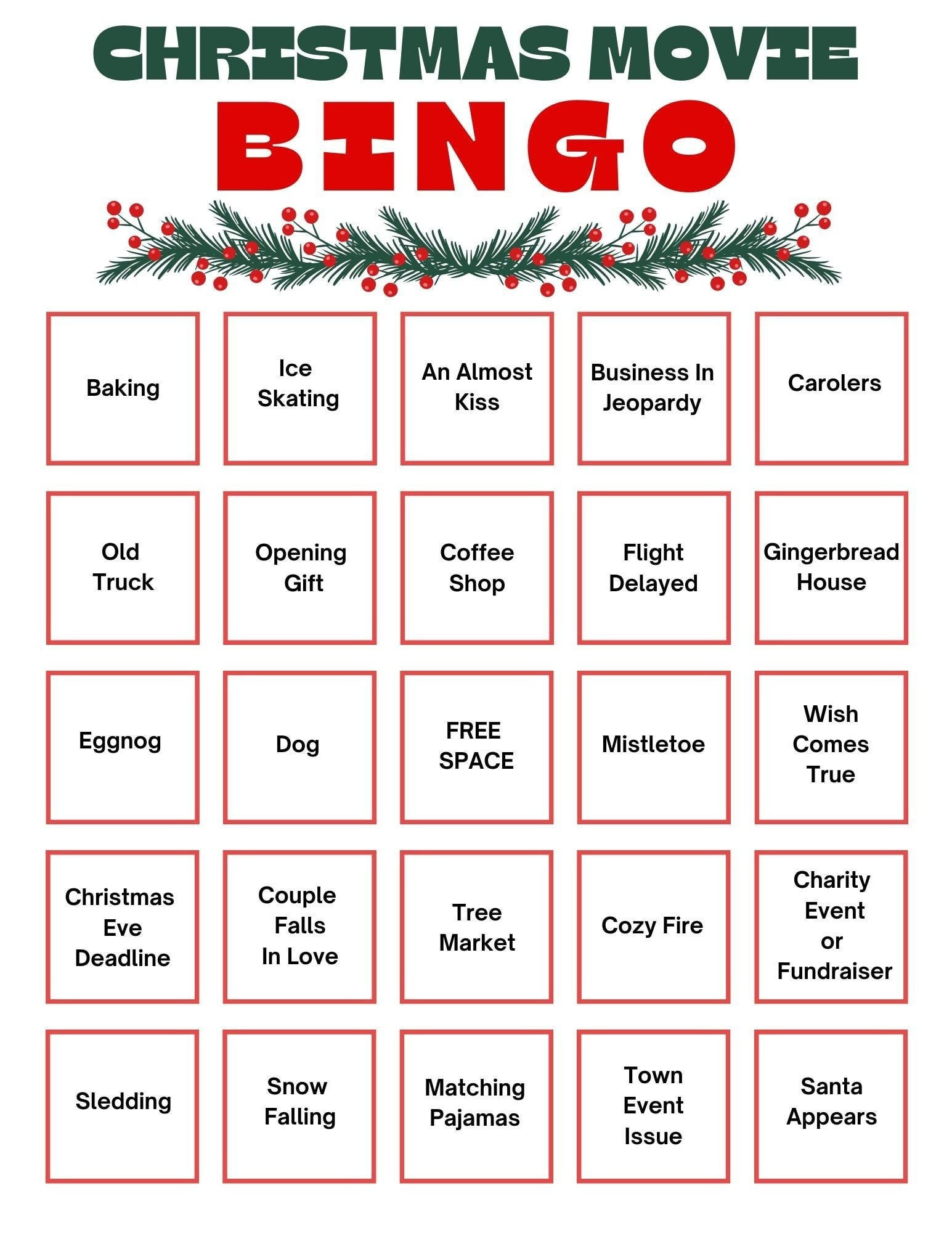 Hallmark Christmas Movie Bingo | Christmas Movie Bingo | Christmas in Christmas Movie Bingo Cards