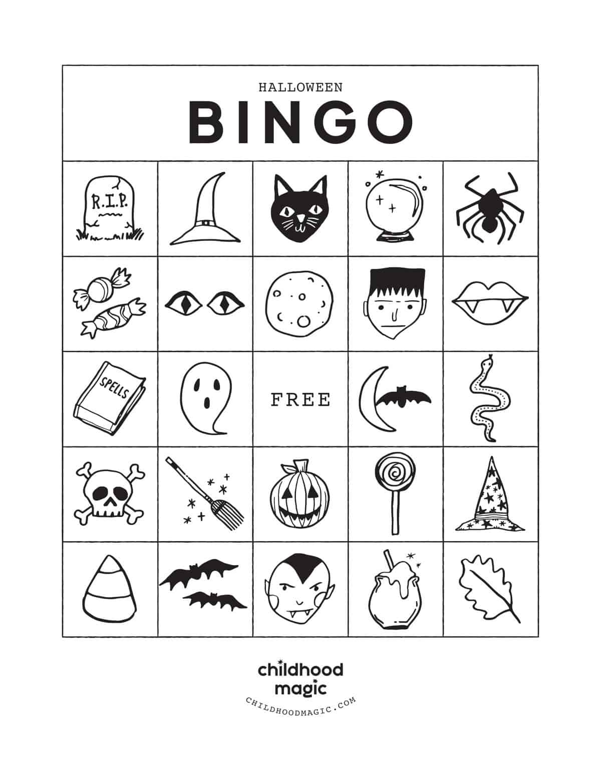 Halloween Bingo - Childhood Magic throughout Printable Halloween Bingo Cards