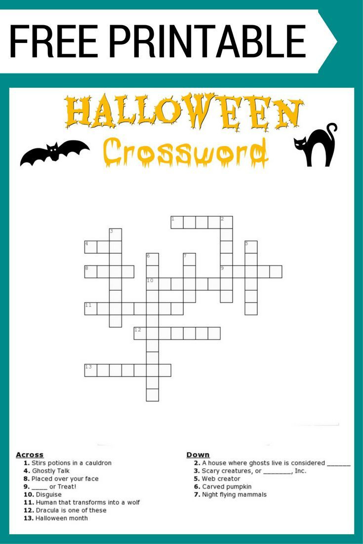 Halloween Crossword Printable (With Or Without Word Bank) pertaining to Free Printable Halloween Crossword